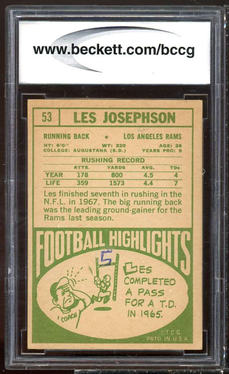 Les Josephson Rookie Card 1968 Topps #53 BGS BCCG 6 Image 2