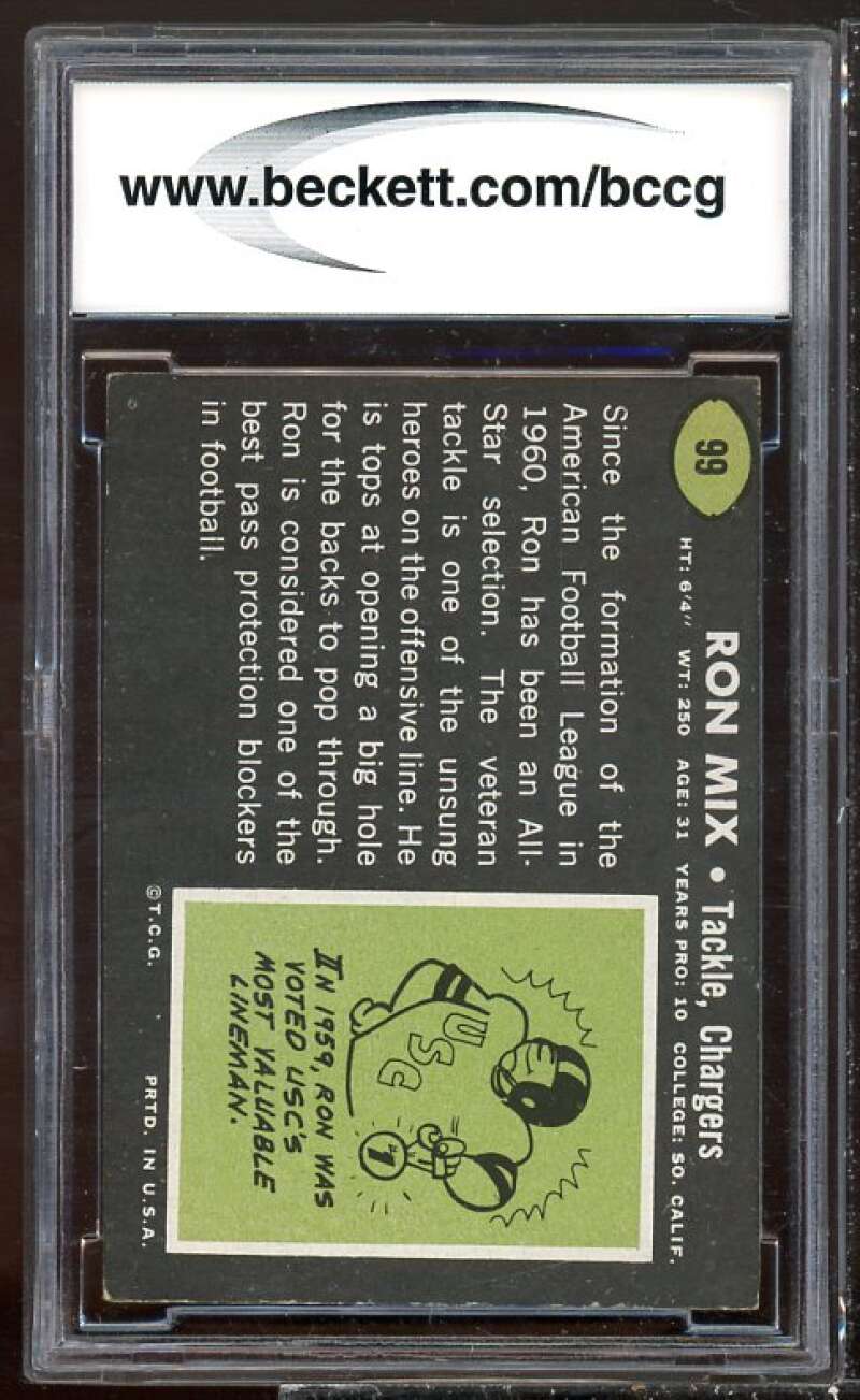 Ron Mix Card 1969 Topps #99 BGS BCCG 8 Image 2