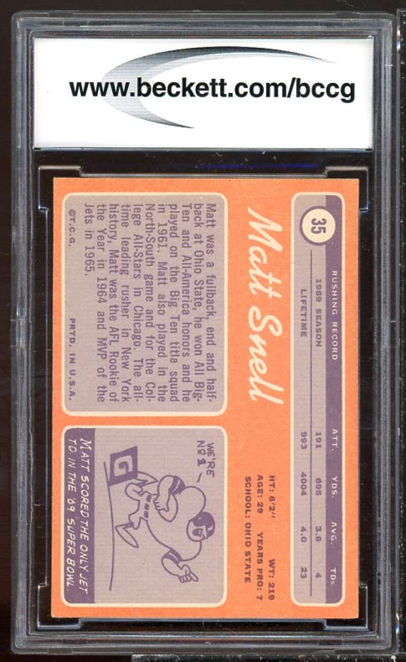 Matt Snell Card 1970 Topps #35 BGS BCCG 8 Image 2