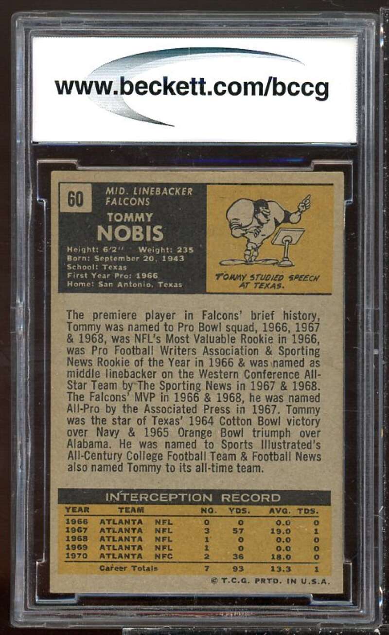 Tommy Nobis Card 1971 Topps #60 BGS BCCG 8 Image 2