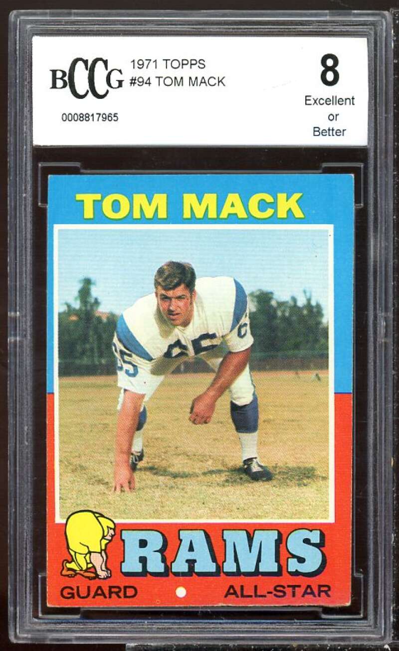 Tom Mack Card 1971 Topps #94 BGS BCCG 8 Image 1