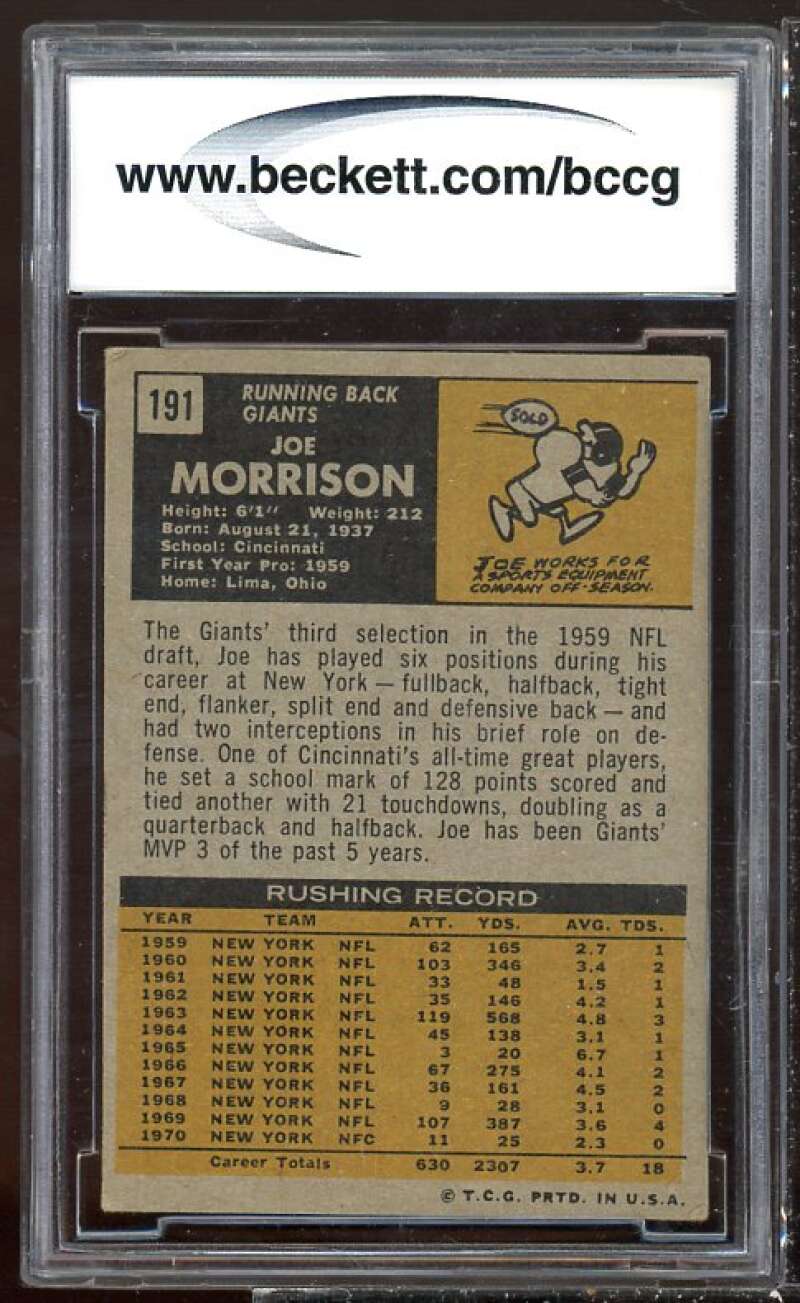 Joe Morrison Card 1971 Topps #191 BGS BCCG 8 Image 2