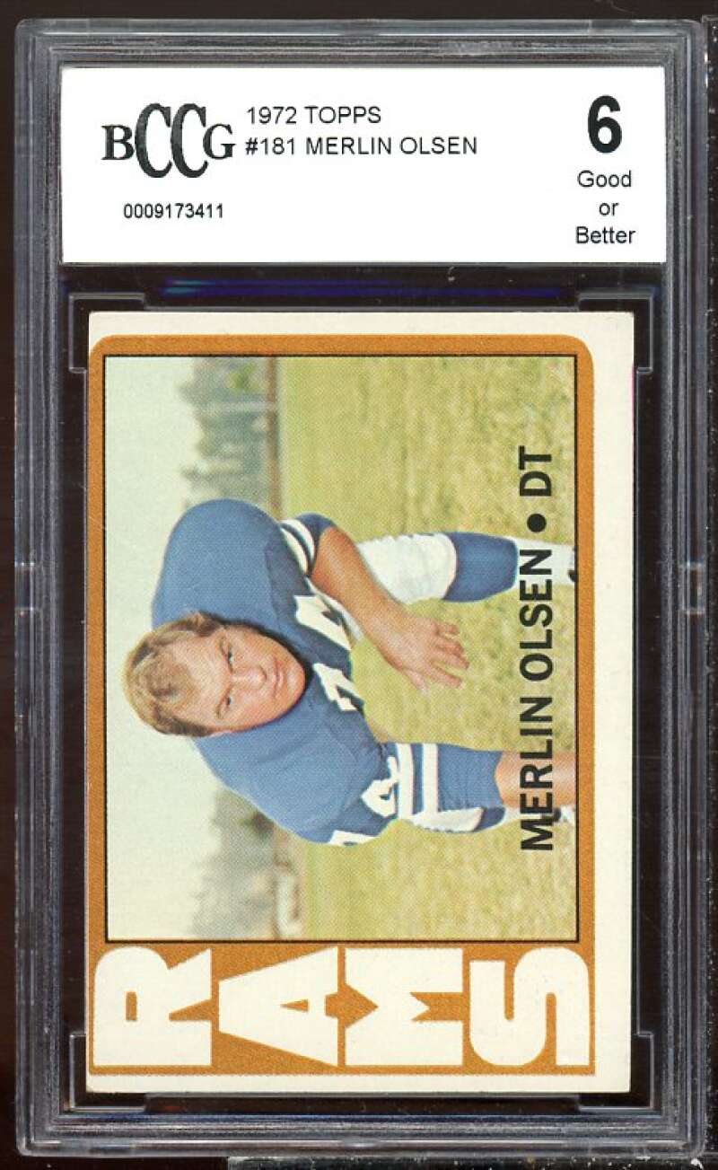 Merlin Olsen Card 1972 Topps #181 BGS BCCG 6 Image 1