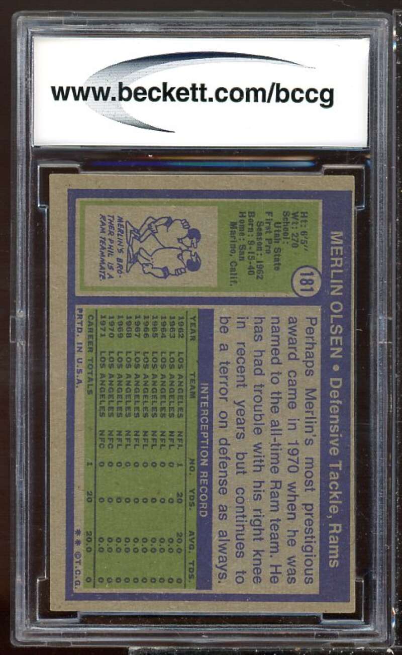 Merlin Olsen Card 1972 Topps #181 BGS BCCG 6 Image 2