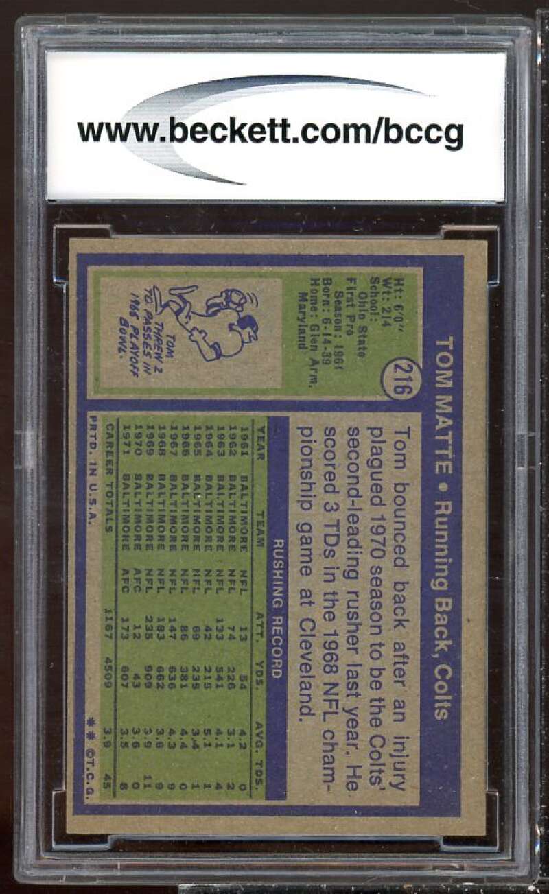 Tom Matte Card 1972 Topps #216 BGS BCCG 8 Image 2