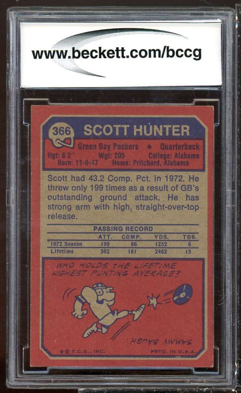 Scott Hunter Card 1973 Topps #366 BGS BCCG 9 Image 2