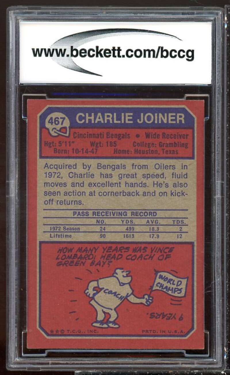 Charlie Joiner Card 1973 Topps #467 BGS BCCG 8 Image 2