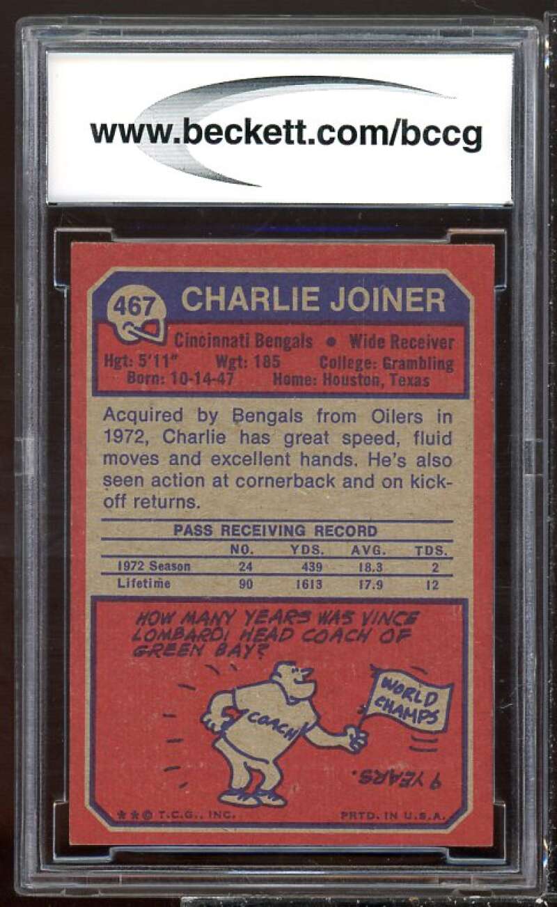 Charlie Joiner Card 1973 Topps #467 BGS BCCG 9 Image 2