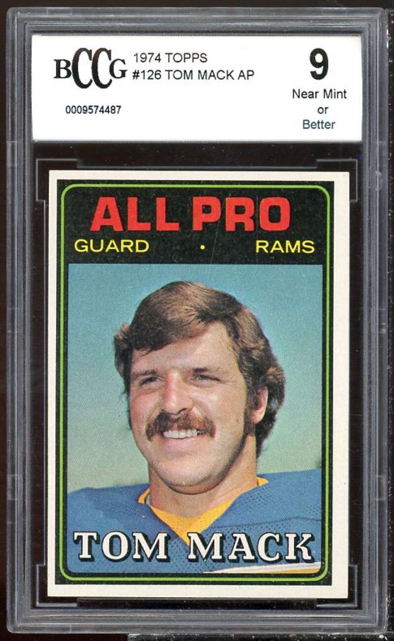 Tom Mack Card 1974 Topps #126 BGS BCCG 9 Image 1