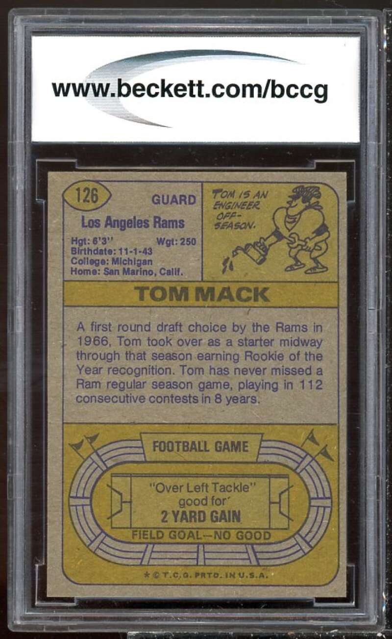 Tom Mack Card 1974 Topps #126 BGS BCCG 9 Image 2