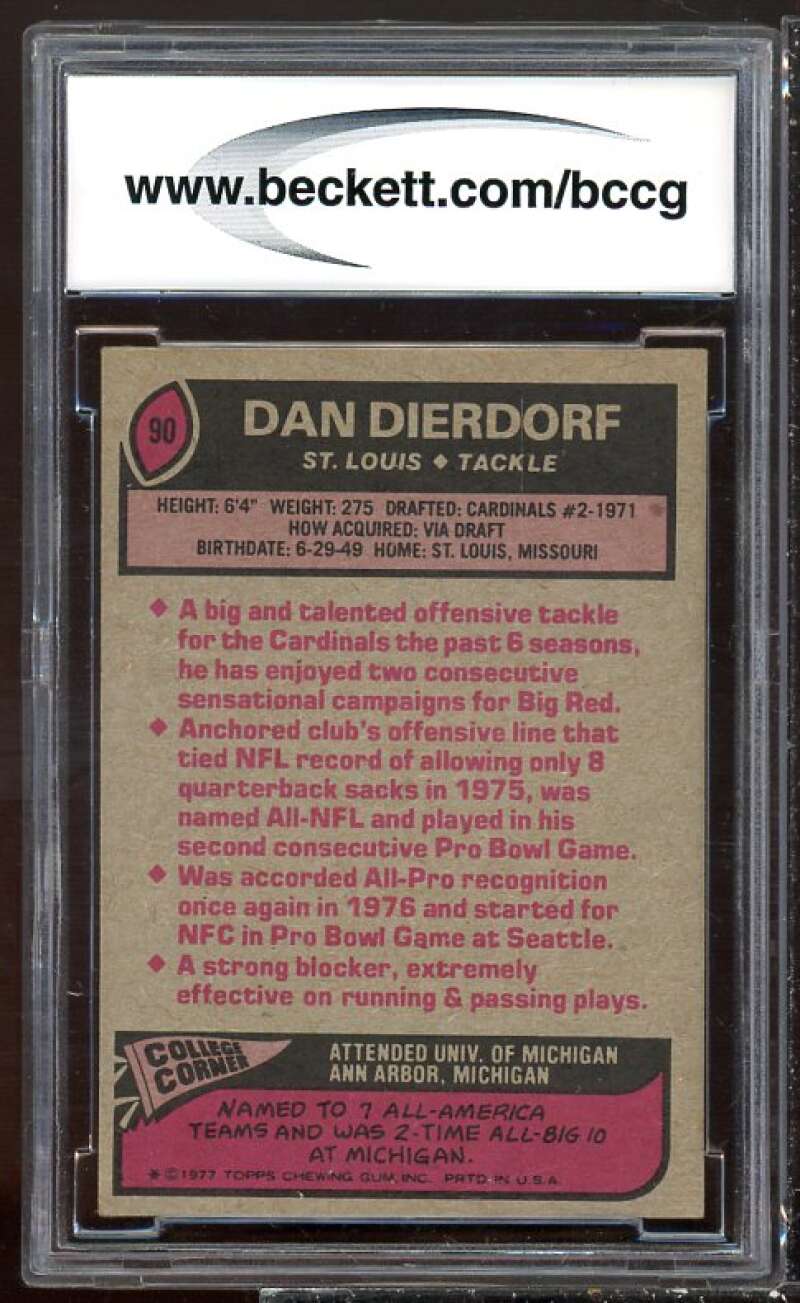 Dan Dierdorf Card 1977 Topps #90 BGS BCCG 8 Image 2