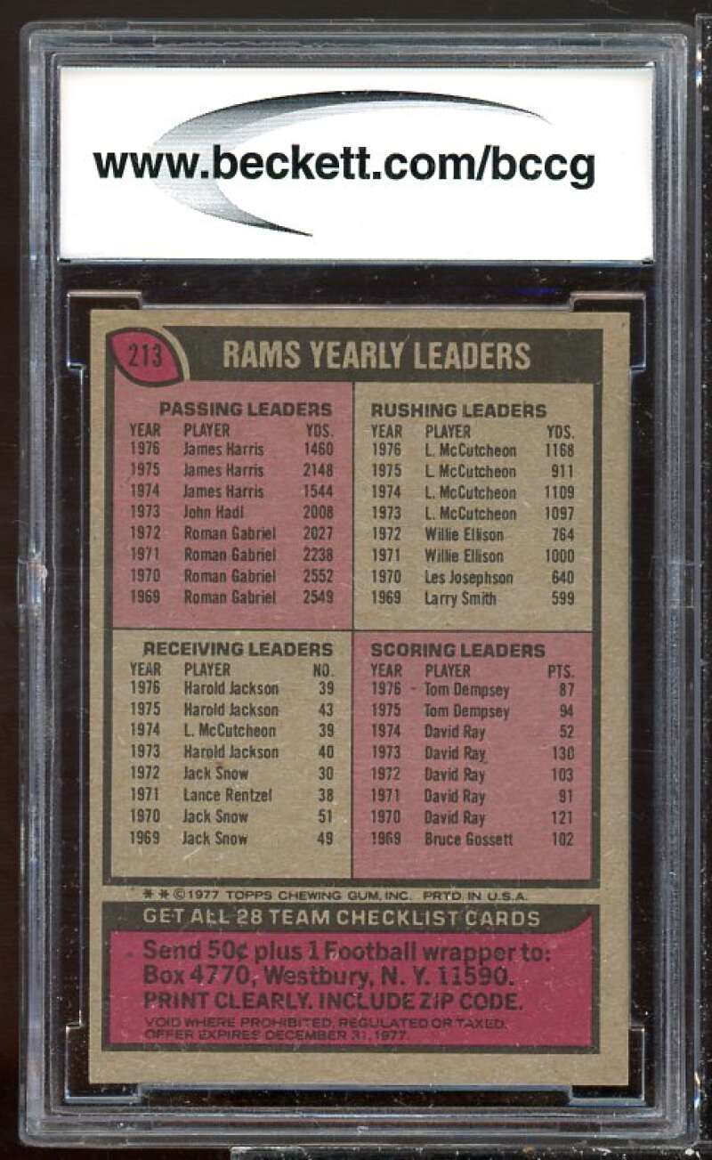 Los Angeles Rams Team Checklist Card 1977 Topps #213 BGS BCCG 9 Image 2