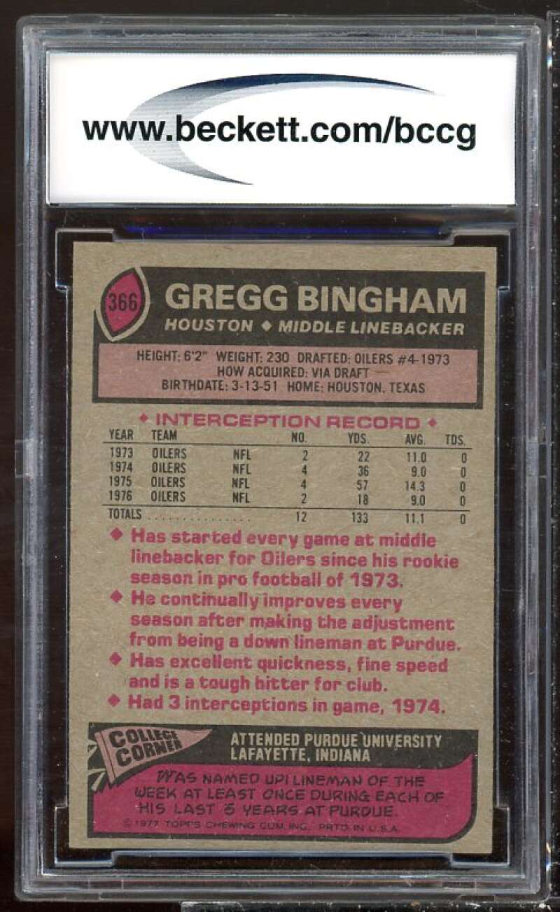 Gregg Bingham Card 1977 Topps #366 BGS BCCG 8 Image 2