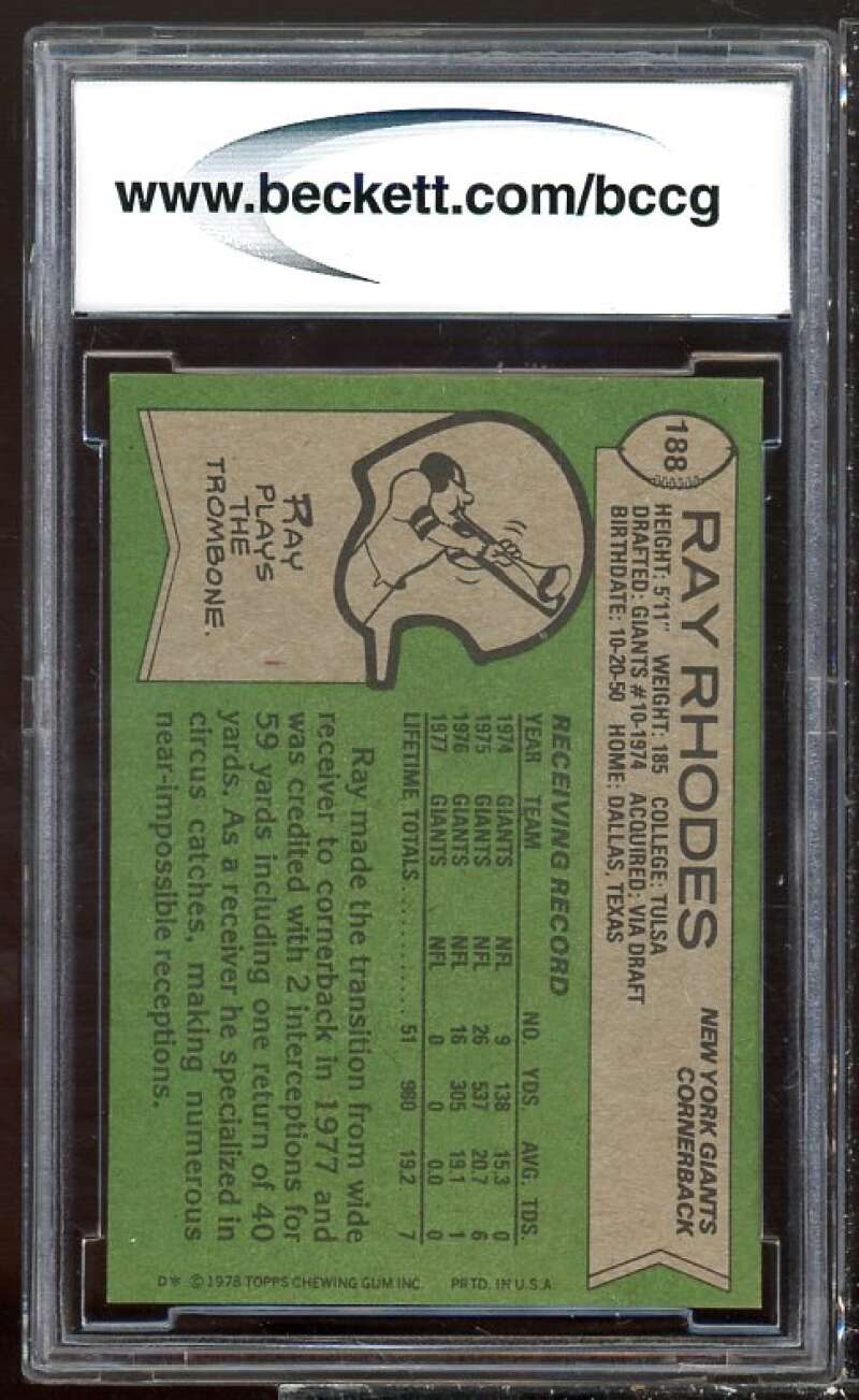 Ray Rhodes Card 1978 Topps #188 BGS BCCG 9 Image 2