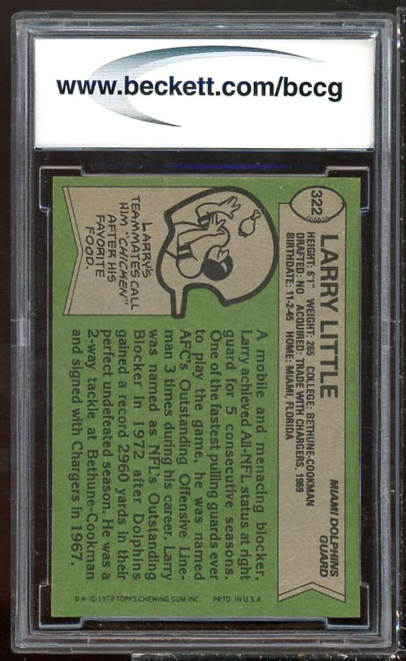 Larry Little Card 1978 Topps #322 BGS BCCG 9 Image 2