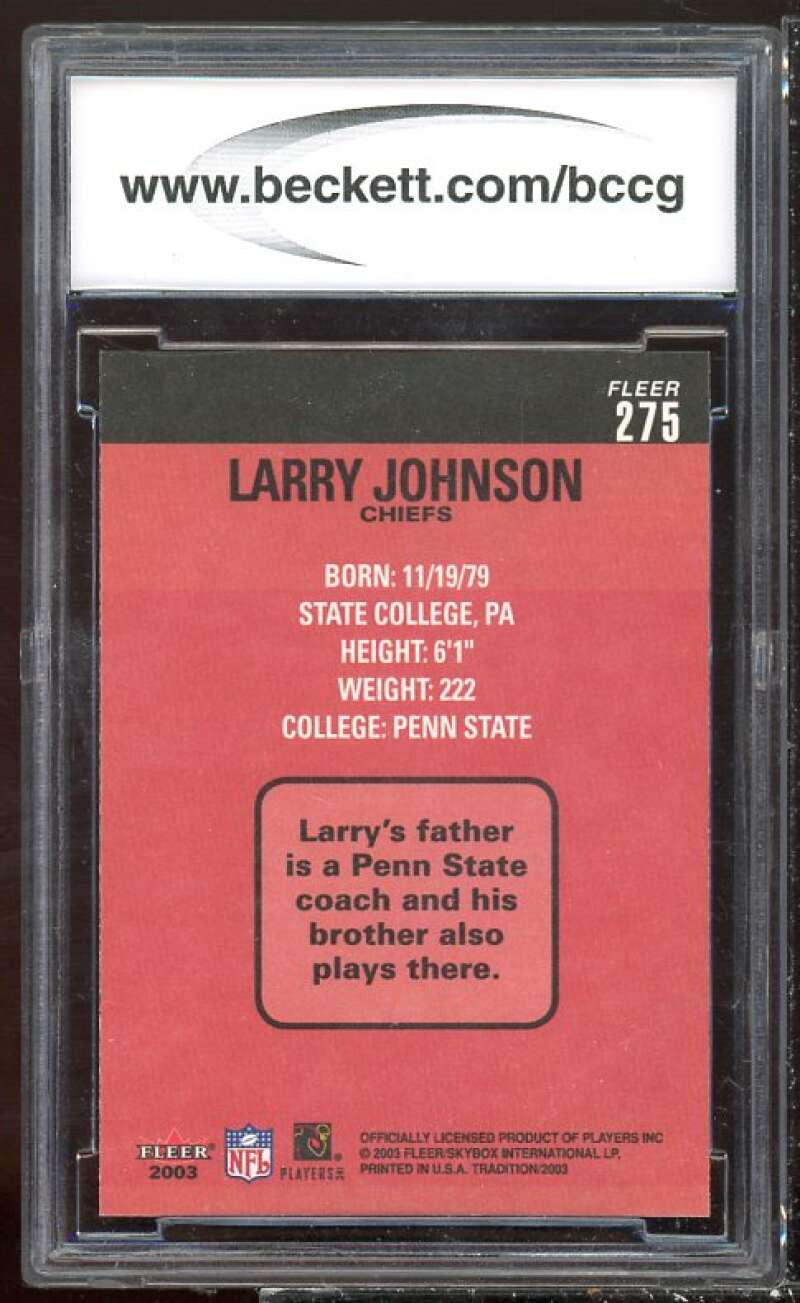 Larry Johnson Rookie Card 2003 Fleer Tradition #275 BGS BCCG 10 Image 2