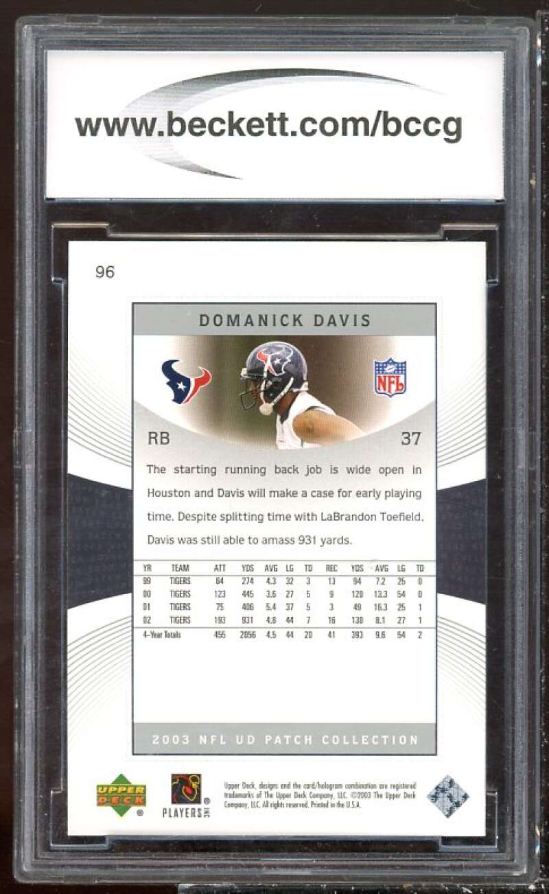 Domanick Davis Rookie Card 2003 UD Patch Collection #96 BGS BCCG 10 Image 2