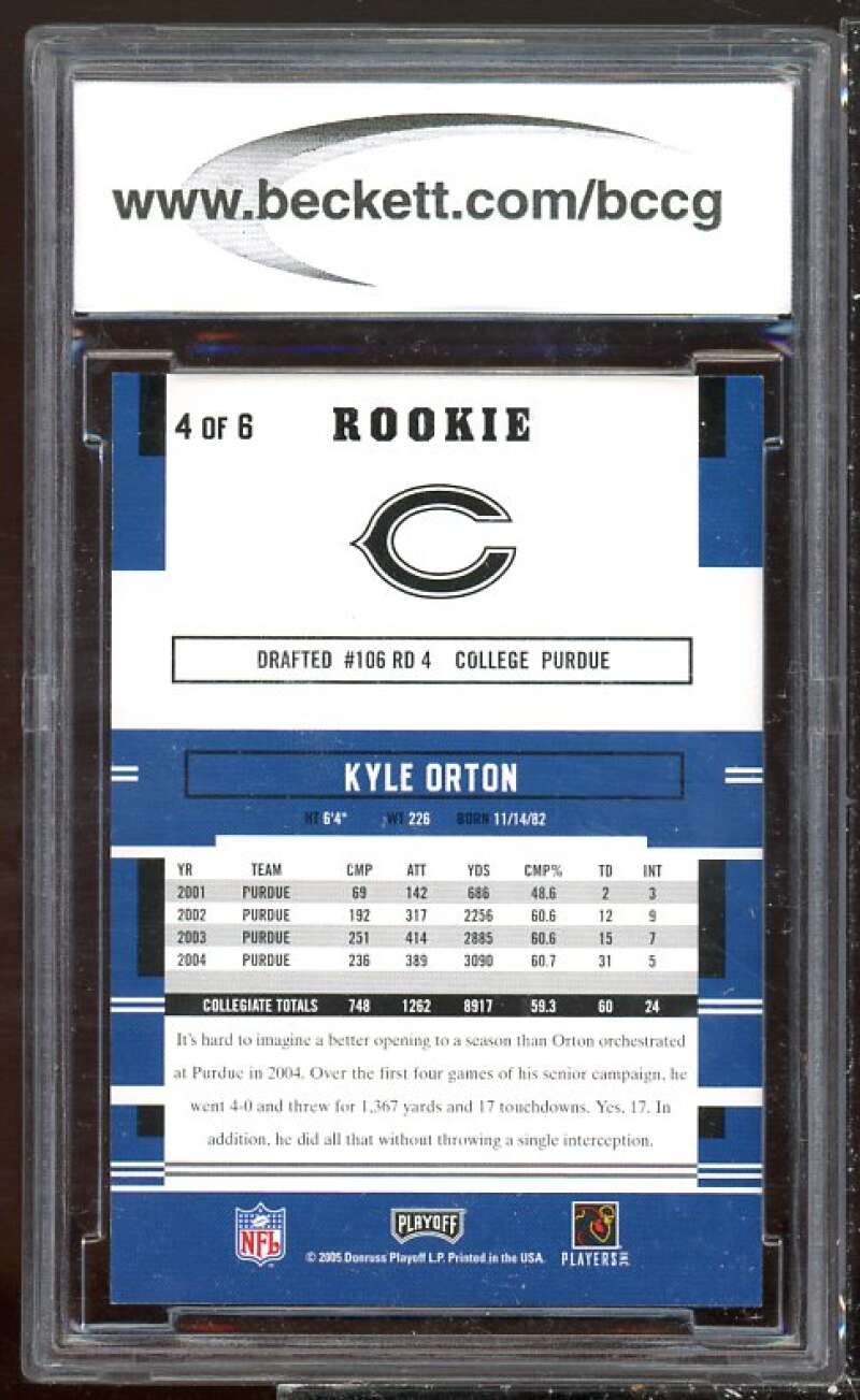 Kyle Orton Rookie Card 2005 Chicago Bears NC Playoff Prestige #4 BGS BCCG 10 Image 2