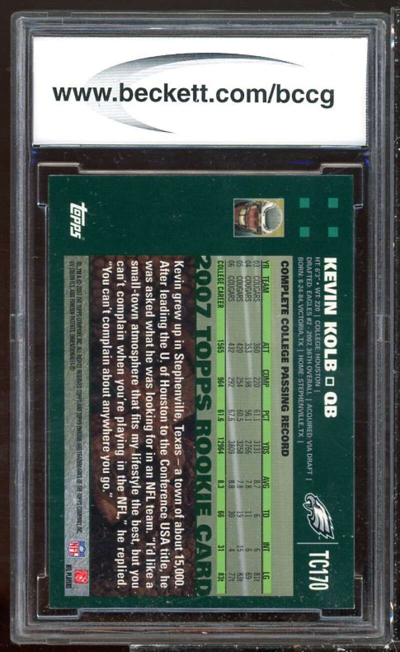 Kevin Kolb Rookie Card 2007 Topps Chrome #TC170 BGS BCCG 10 Image 2