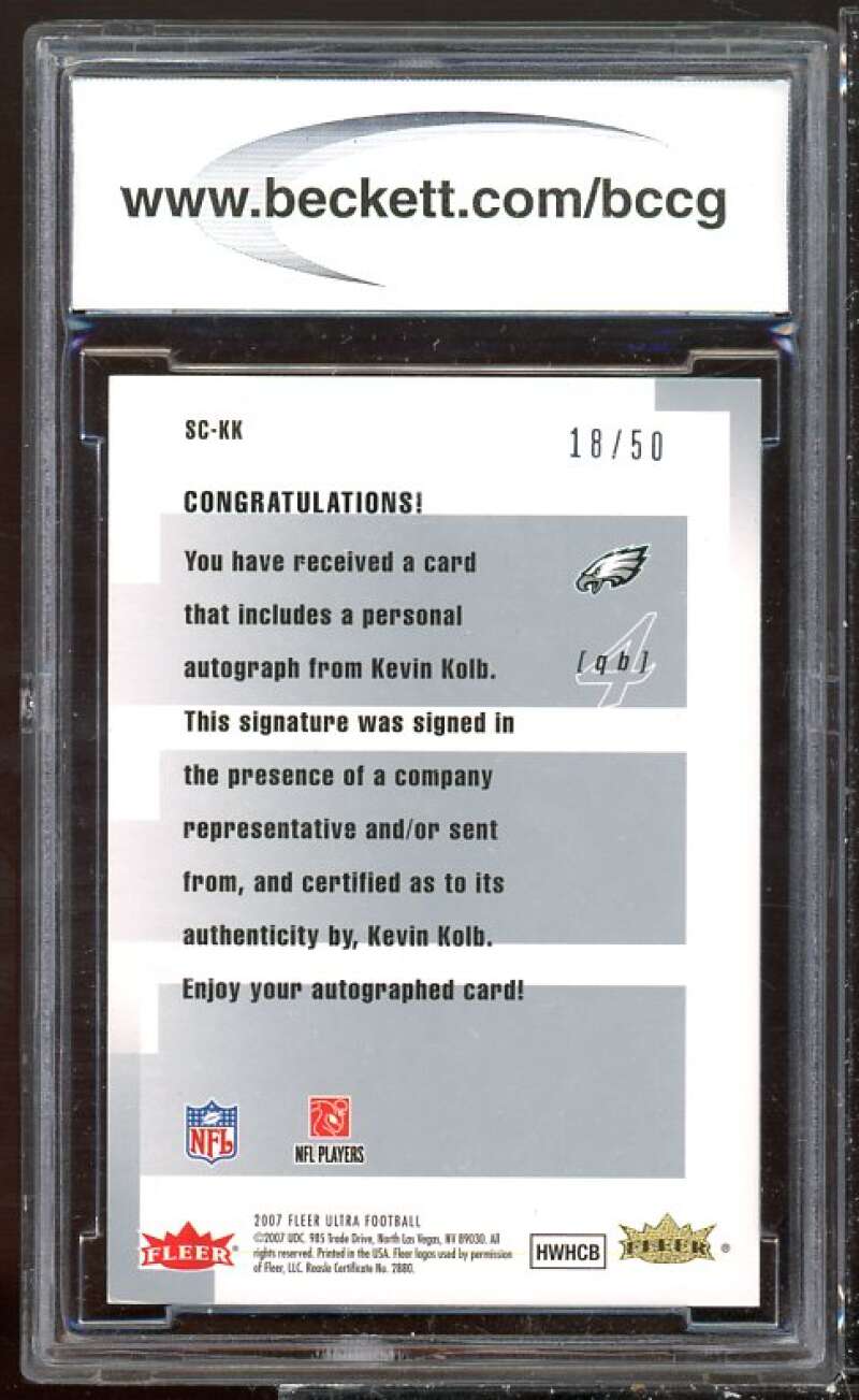 Kevin Kolb Rookie Card 2007 Ultra Signature Class Autographs #KK BGS BCCG 9 Image 2