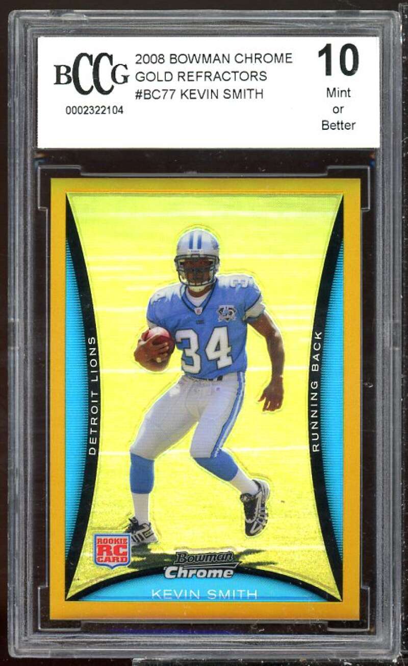 Kevin Smith Rookie Card 2008 Bowman Chrome Gold Refractors #BC77 BGS BCCG 10 Image 1