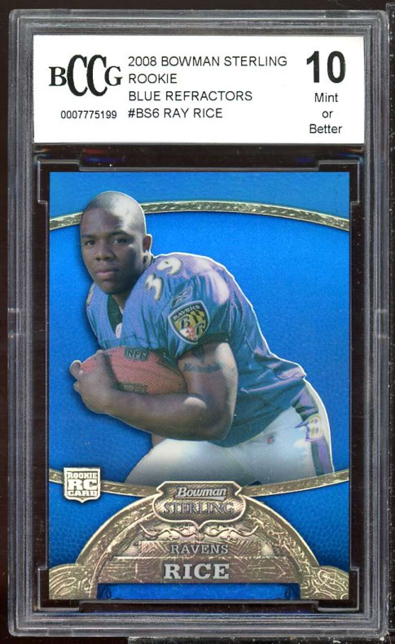 Ray Rice Rookie Card 2008 Bowman Sterling Rookie Blue Refractor #BS6 BGS BCCG 10 Image 1