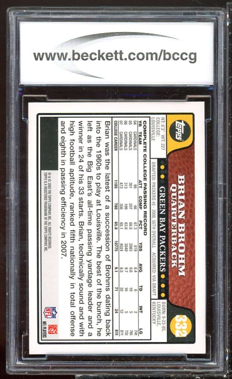 Brian Brohm Rookie Card 2008 Topps #332 BGS BCCG 10 Image 2