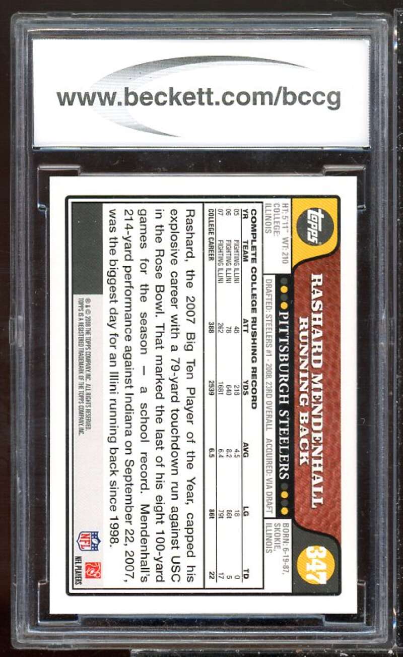 Rashard Mendenhall 2008 Topps #347 BGS BCCG 10 Image 2