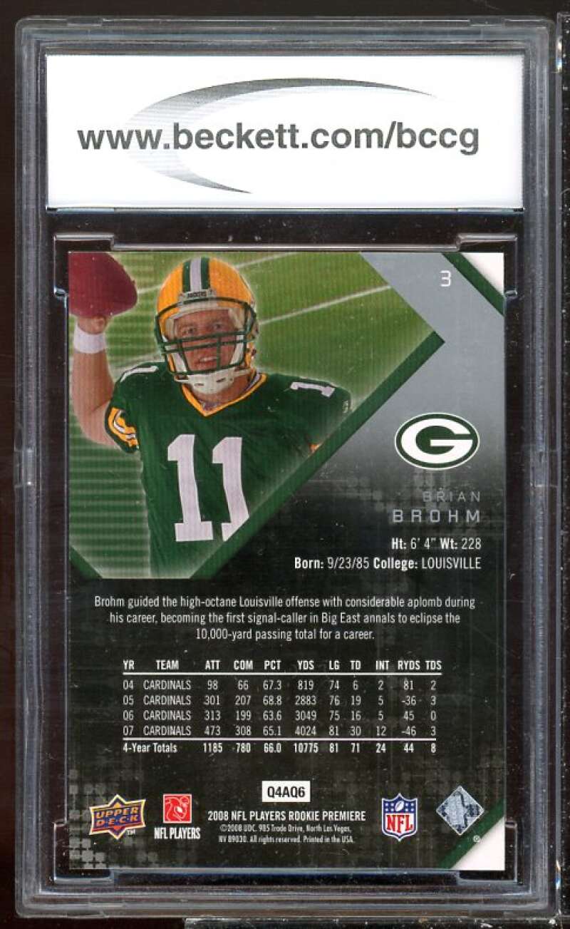 Brian Brohm Rookie Card 2008 Upper Deck #3 BGS BCCG 10 Image 2