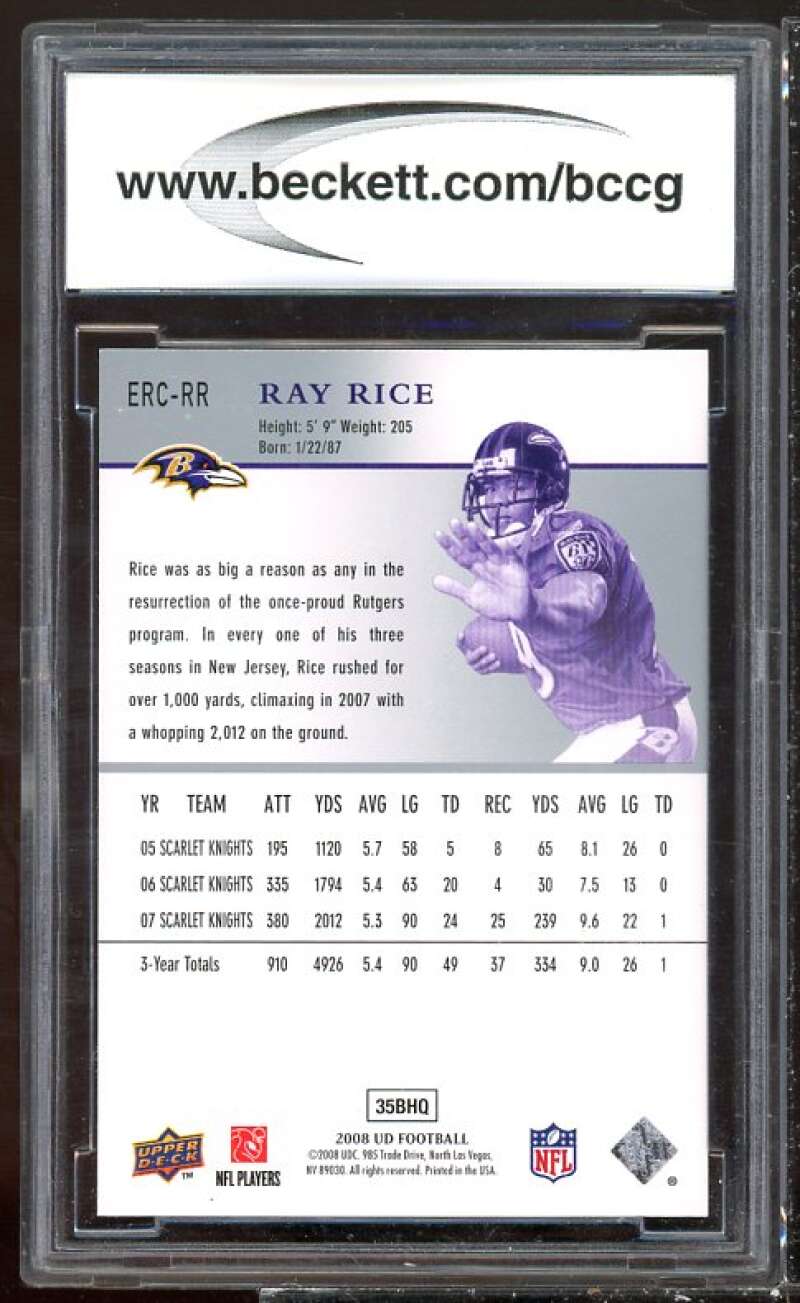 Ray Rice Rookie Card 2008 Upper Deck Excell Rookie Cards #ERCRR BGS BCCG 10 Image 2