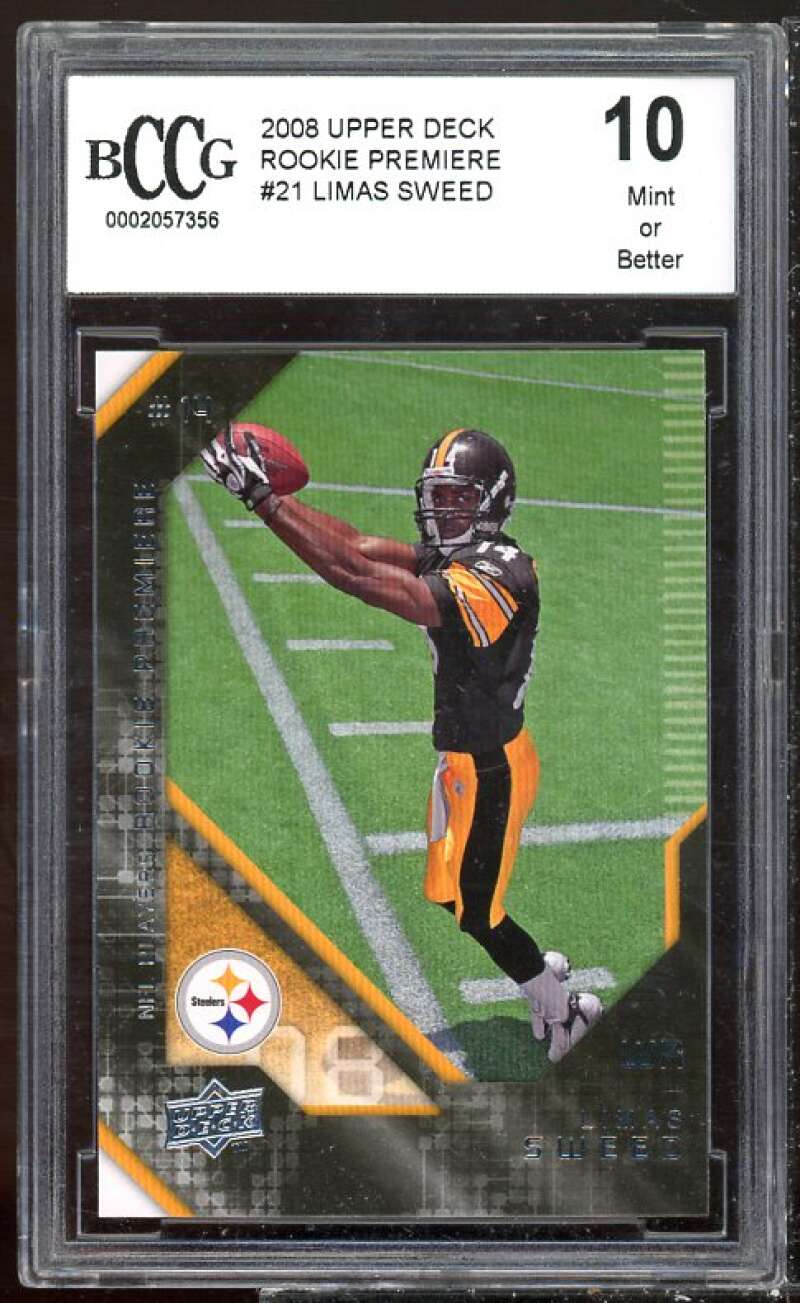 Limas Sweed Rookie Card 2008 Upper Deck Rookie Premiere #21 BGS BCCG 10 Image 1