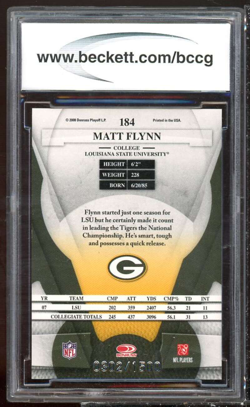 Matt Flynn Rookie Card 2008 Leaf Certified Materials #184 BGS BCCG 10 Image 2