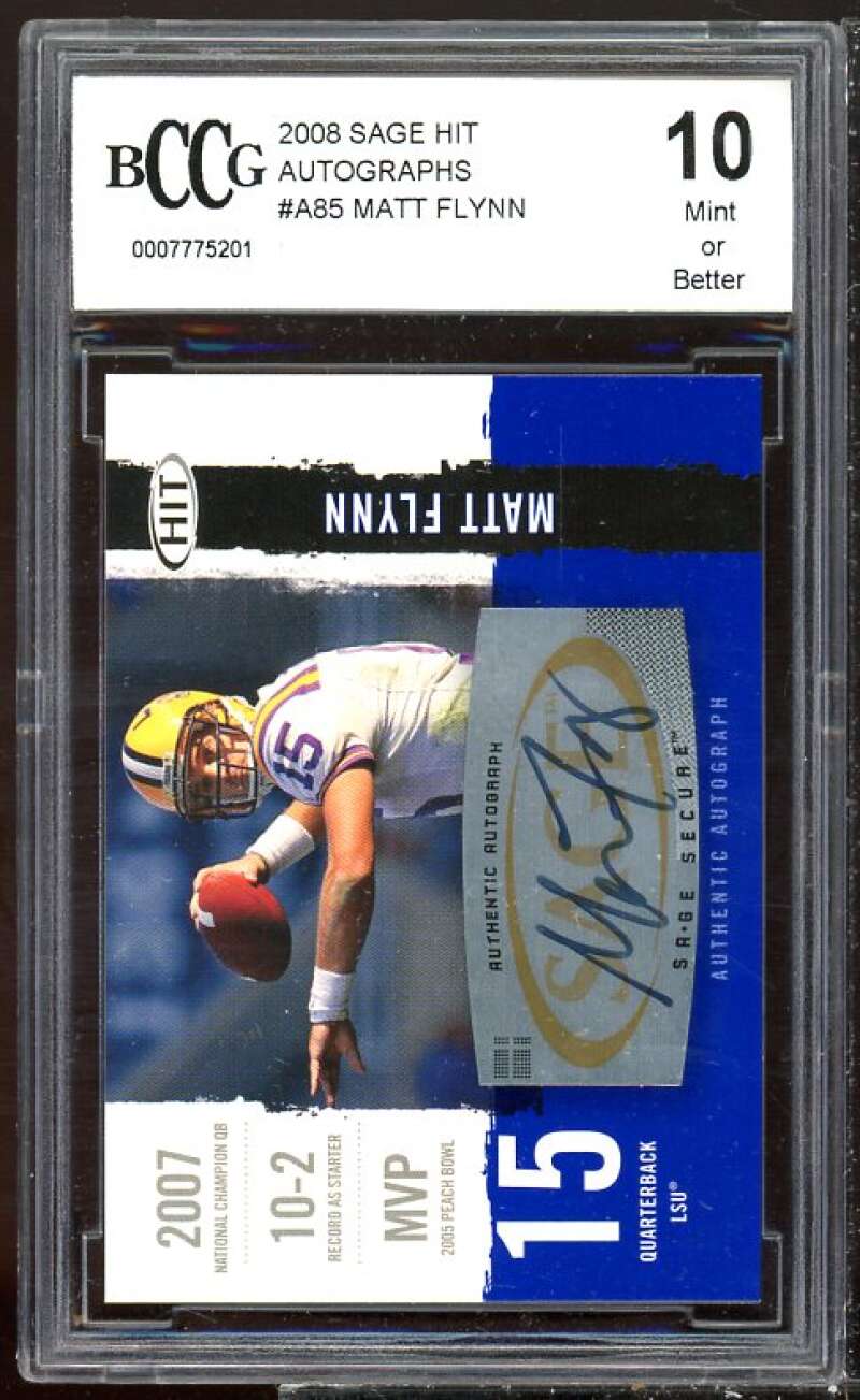 Matt Flynn Rookie Card 2008 SAGE HIT Autographs #A85 BGS BCCG 10 Image 1