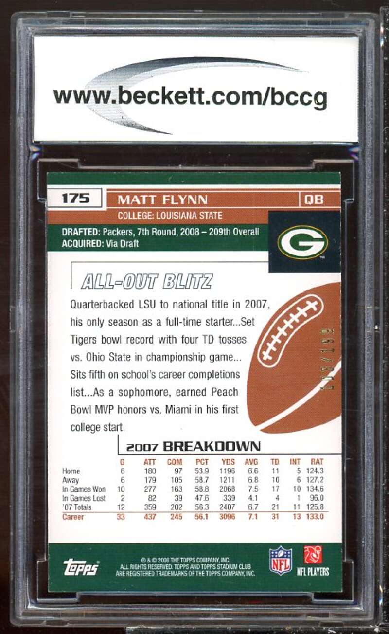 Matt Flynn Rookie 2008 Stadium Club Photographers Proofs Silver #175 BGS BCCG 10 Image 2