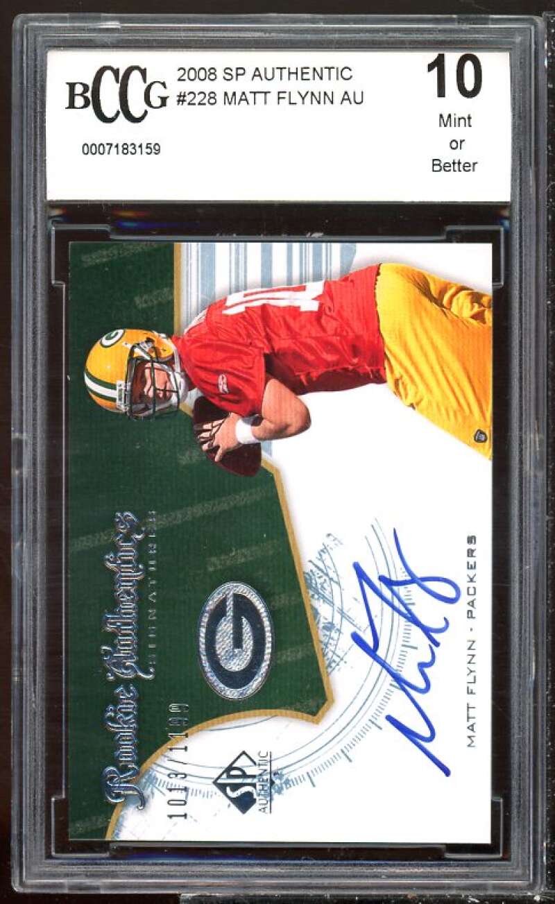 Matt Flynn Rookie Card 2008 SP Authentic Autograph #228 BGS BCCG 10 Image 1