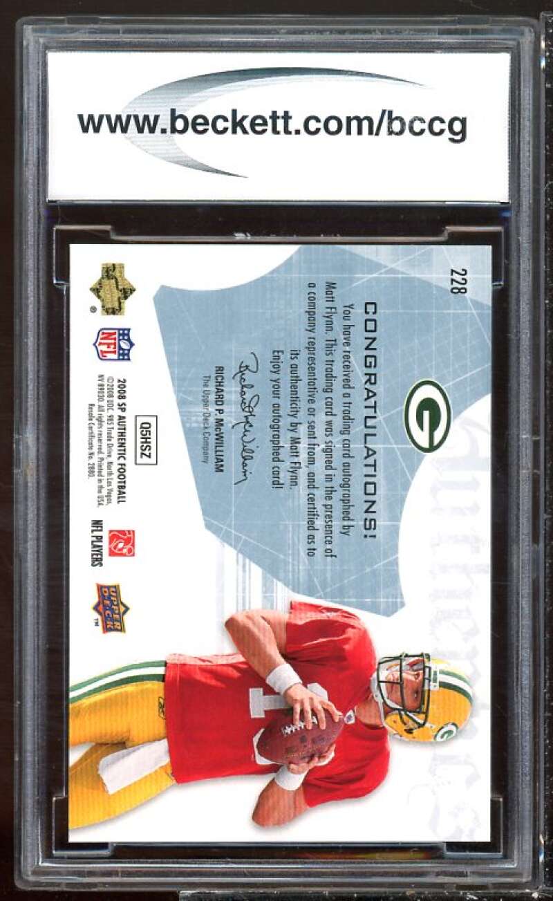 Matt Flynn Rookie Card 2008 SP Authentic Autograph #228 BGS BCCG 10 Image 2