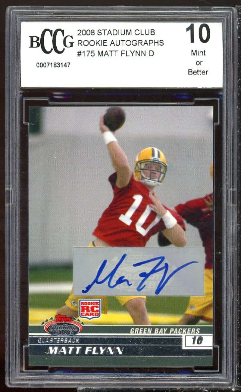 Matt Flynn Rookie Card 2008 Stadium Club Rookie Autographs #175 BGS BCCG 10 Image 1