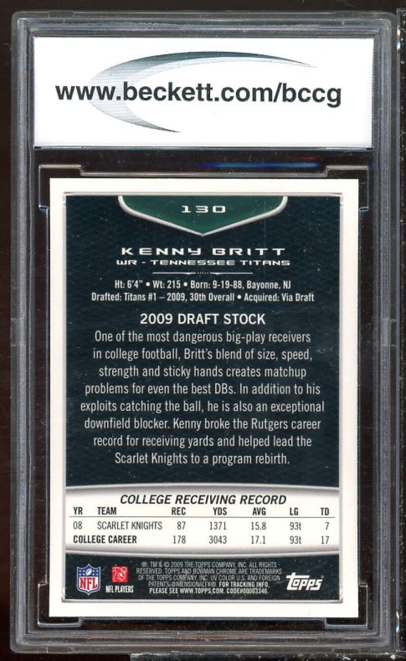 Kenny Britt Rookie Card 2009 Bowman Chrome #130 BGS BCCG 10 Image 2