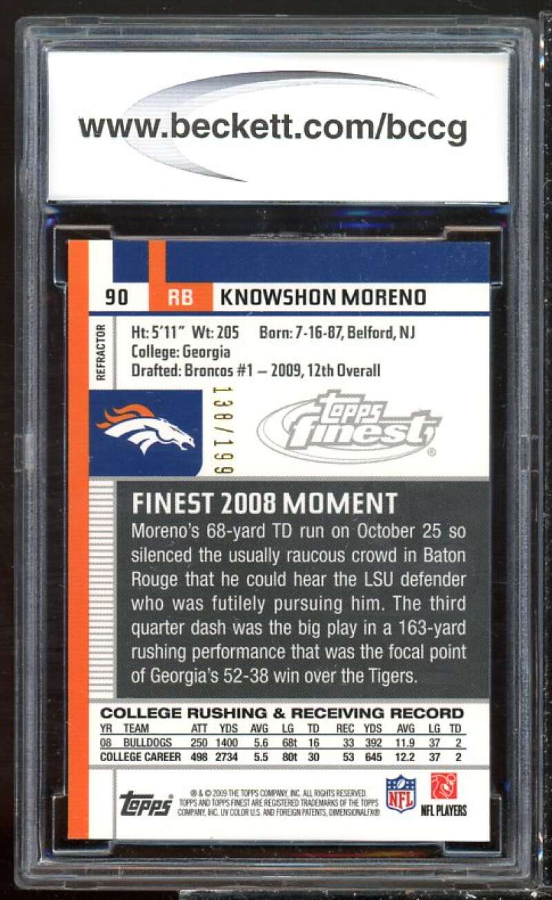 Knowshon Moreno Rookie Card 2009 Finest Green Refractors #90 BGS BCCG 10 Image 2