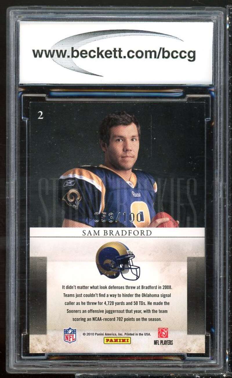 Sam Bradford Rookie Card 2010 Rookies n Stars Studio Rookie Black #2 BGS BCCG 10 Image 2