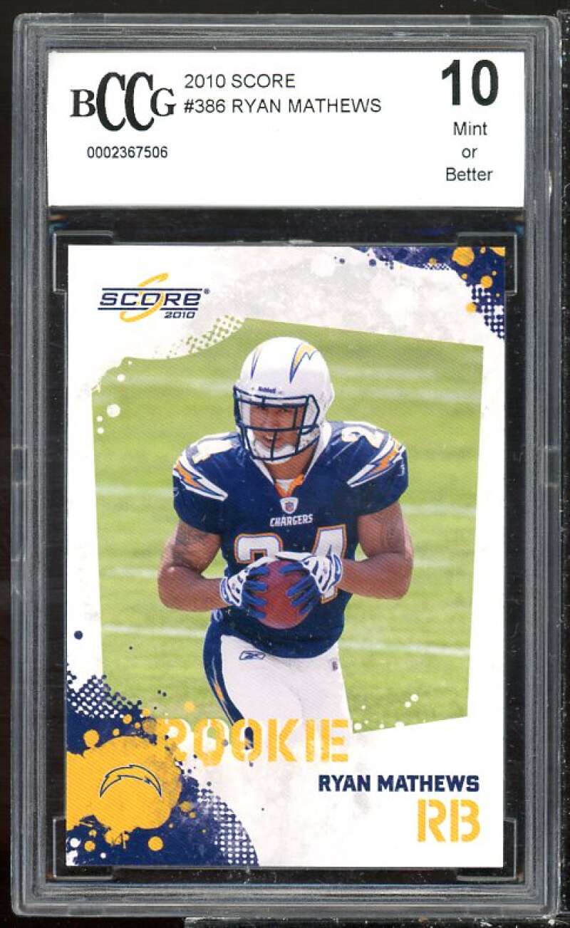 Ryan Mathews Rookie Card 2010 Score #386 BGS BCCG 10 Image 1