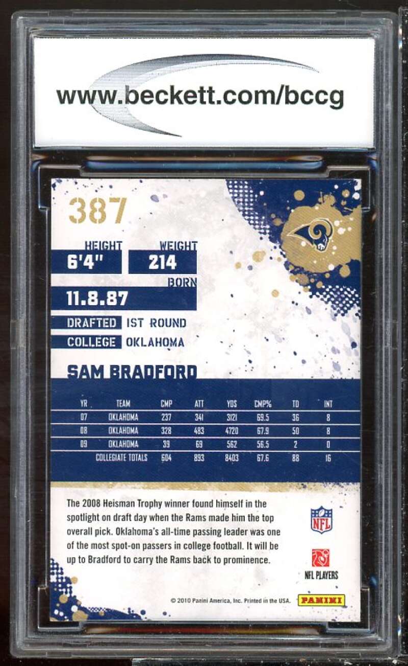 Sam Bradford Rookie 2010 Score #387 BGS BCCG 10 Image 2