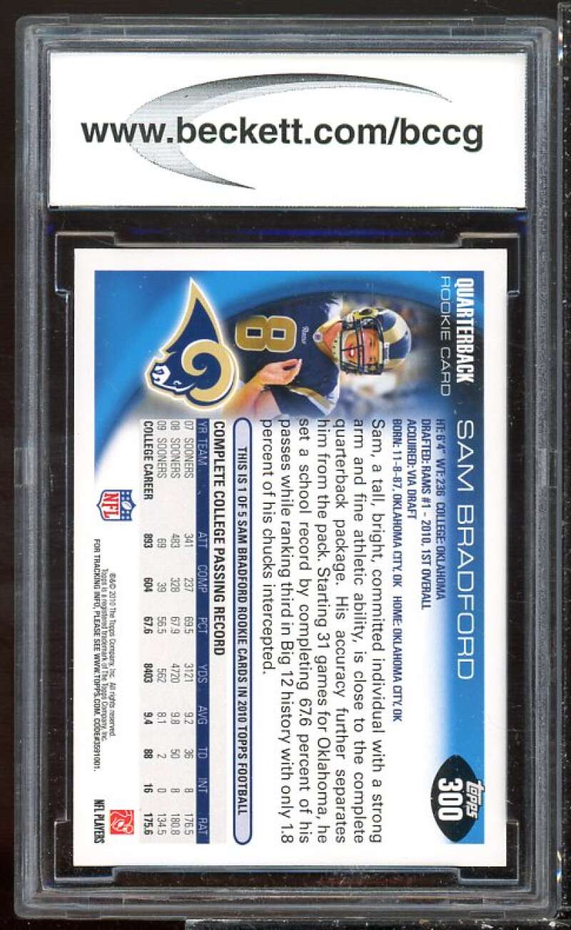 Sam Bradford Rookie Card 2010 Topps #300a BGS BCCG 10 Image 2