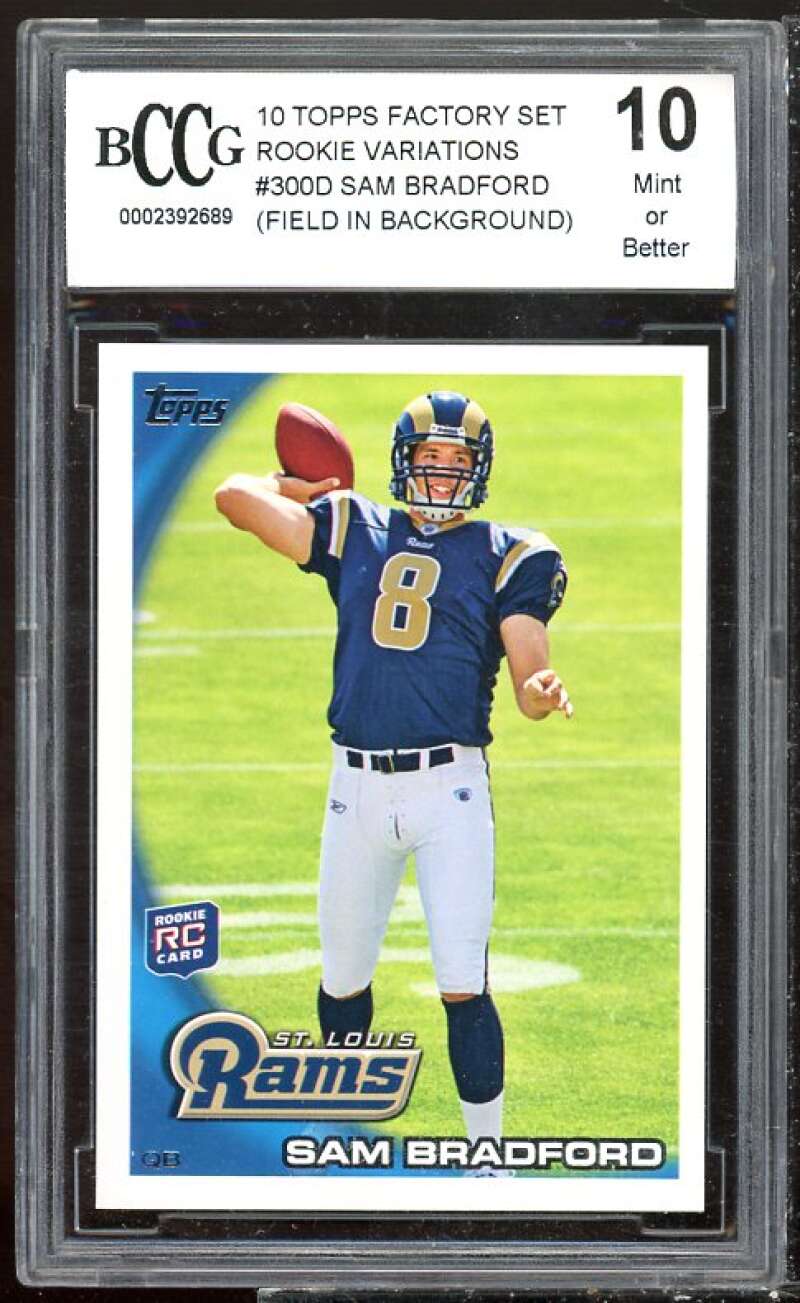 Sam Bradford Rookie Card 2010 Topps Factory Set Variations #300d BGS BCCG 10 Image 1