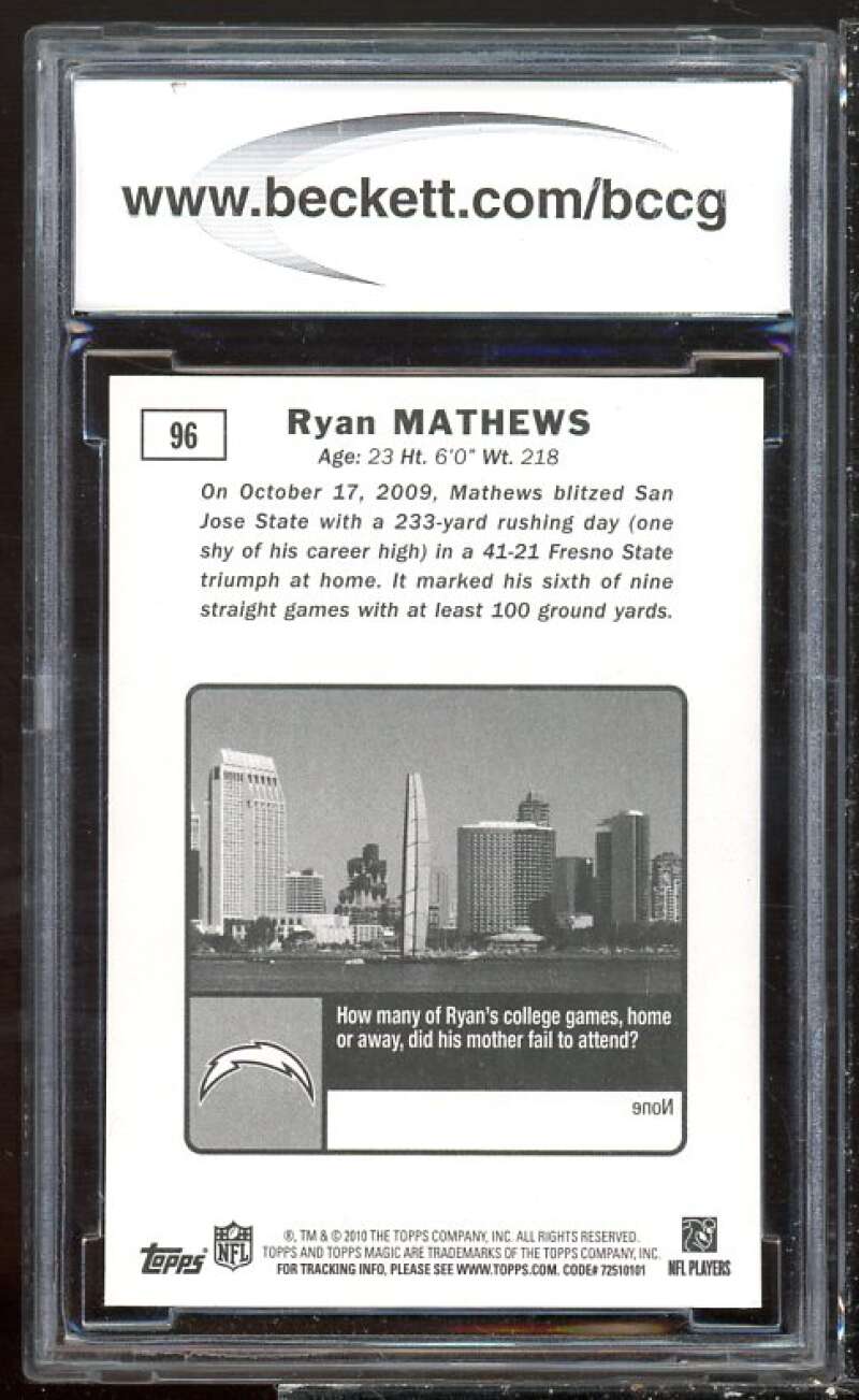 Ryan Mathews Rookie Card 2010 Topps Magic #96 BGS BCCG 10 Image 2