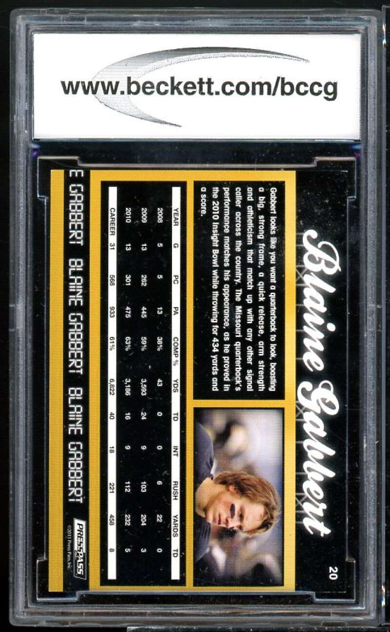 Blaine Gabbert Rookie Card 2011 Press Pass Reflectors Gold #20 BGS BCCG 10 Image 2