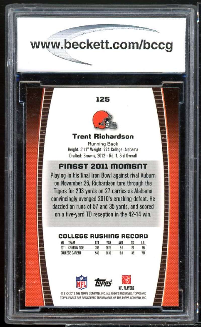 Trent Richardson Rookie Card 2012 Finest #125 BGS BCCG 10 Image 2