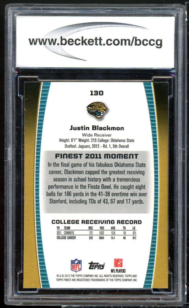 Justin Blackmon Rookie Card 2012 Finest #130 BGS BCCG 10 Image 2