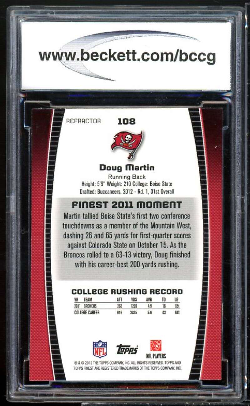 Doug Martin Rookie Card 2012 Finest Prism Refractors #108 BGS BCCG 10 Image 2