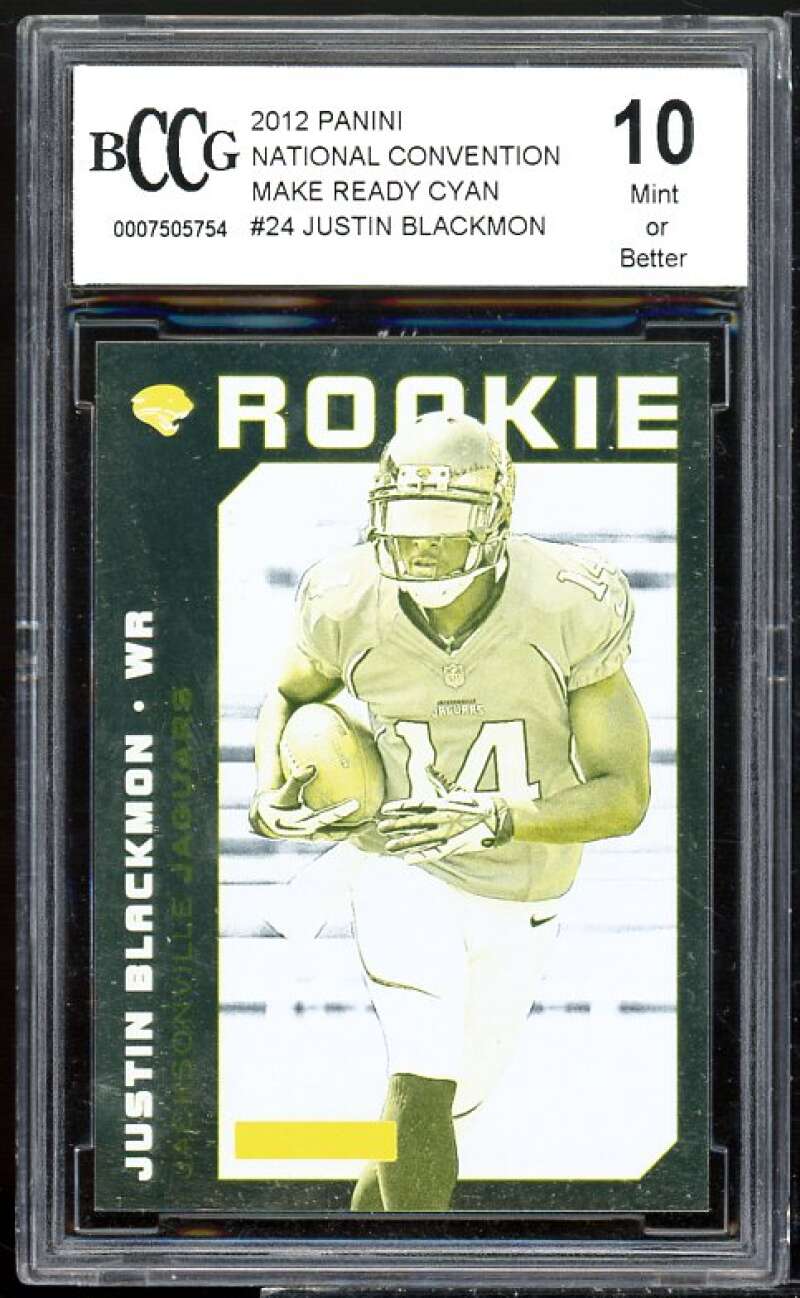 Justin Blackmon RC 2012 Panini National Convention Make Ready Cyan BGS BCCG 10 Image 1